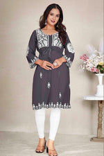 Thumbnail for Monjolika Fashion Dark Grey Colour Embroidered Georgette Casual Kurti - Distacart