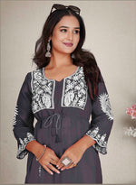 Thumbnail for Monjolika Fashion Dark Grey Colour Embroidered Georgette Casual Kurti - Distacart