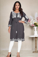 Thumbnail for Monjolika Fashion Dark Grey Colour Embroidered Georgette Casual Kurti - Distacart