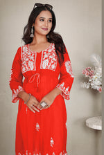 Thumbnail for Monjolika Fashion Orange Colour Embroidered Georgette Casual Kurti - Distacart