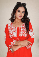 Thumbnail for Monjolika Fashion Orange Colour Embroidered Georgette Casual Kurti - Distacart