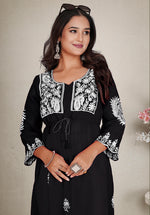 Thumbnail for Monjolika Fashion Black Colour Embroidered Georgette Casual Kurti