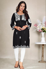Thumbnail for Monjolika Fashion Black Colour Embroidered Georgette Casual Kurti