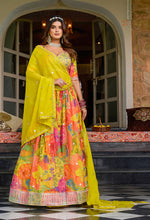 Thumbnail for Monjolika Fashion Print Art Silk Designer Lehenga Choli In Multi Colour
