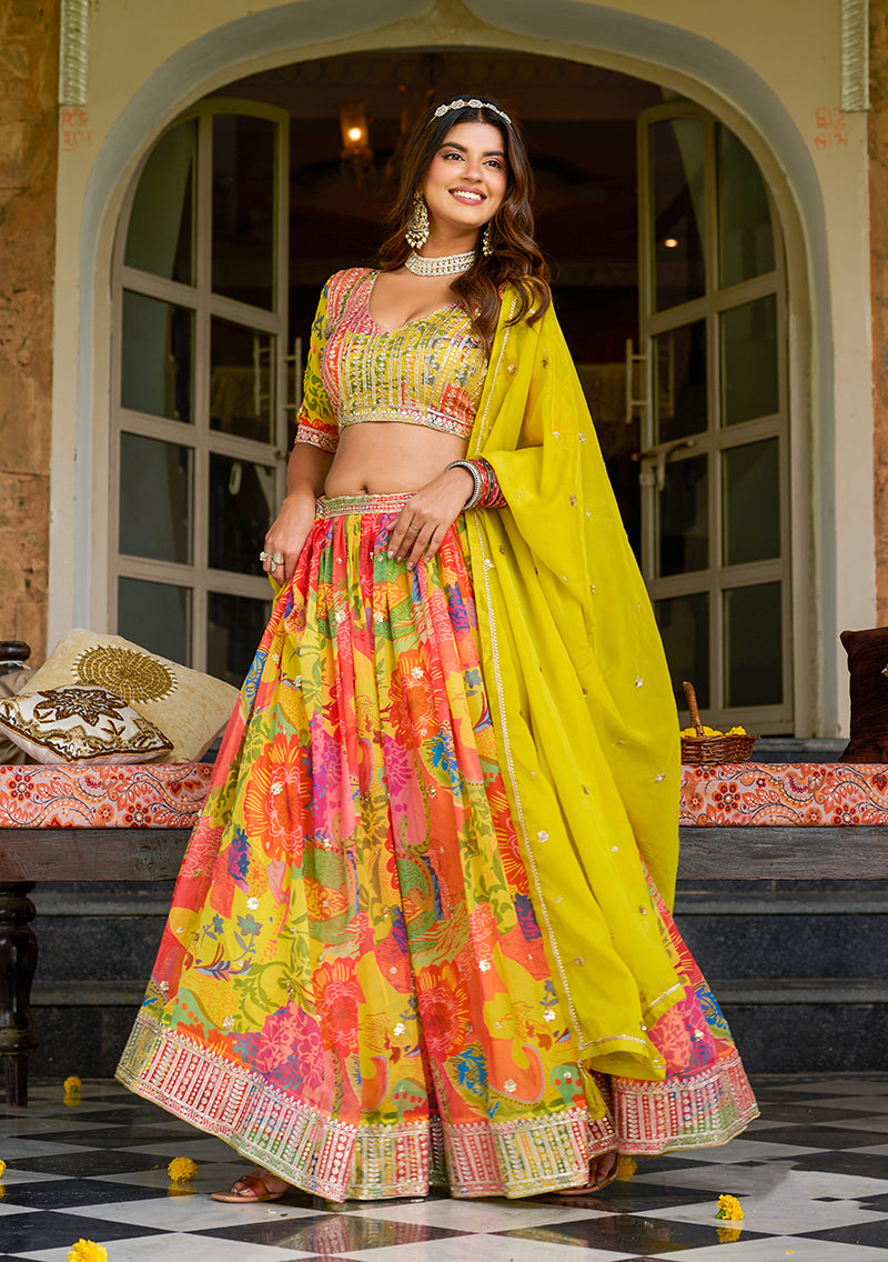 Monjolika Fashion Print Art Silk Designer Lehenga Choli In Multi Colour - Distacart