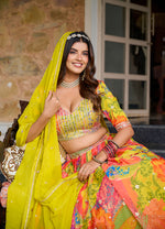 Thumbnail for Monjolika Fashion Print Art Silk Designer Lehenga Choli In Multi Colour
