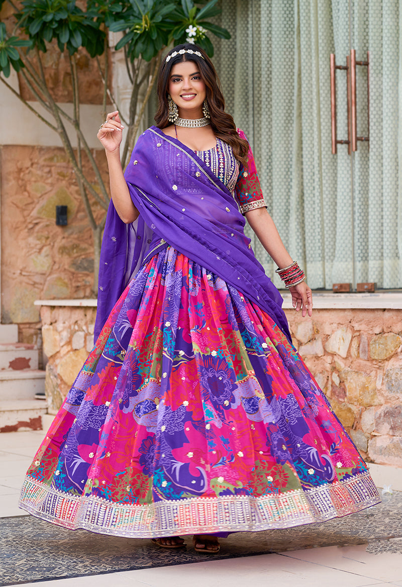 Monjolika Fashion Print Art Silk Designer Lehenga Choli In Multi Colour - Distacart