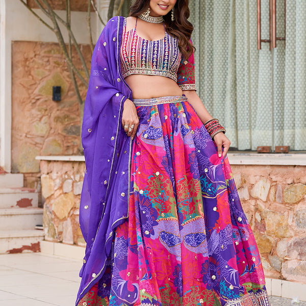Monjolika Fashion Print Art Silk Designer Lehenga Choli In Multi Colour