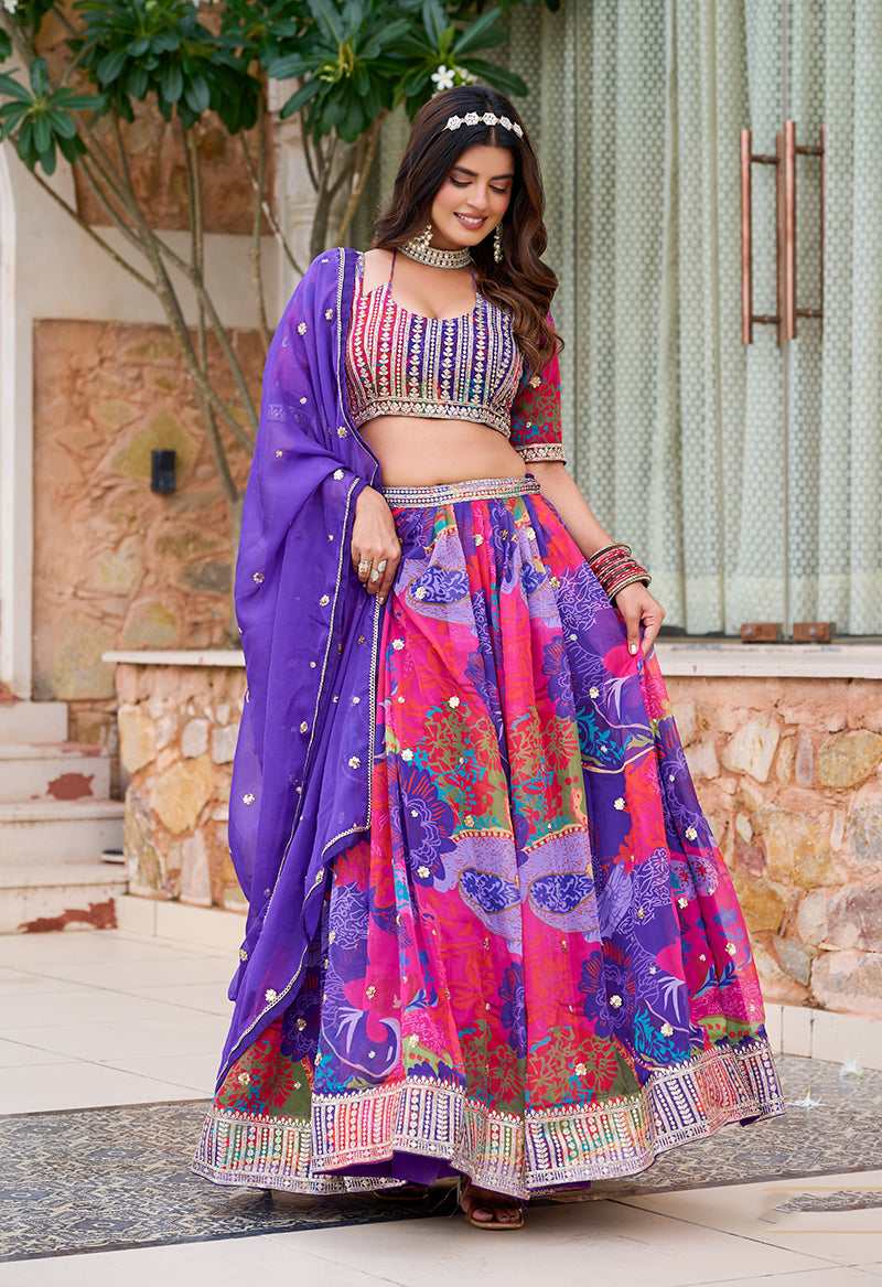 Monjolika Fashion Print Art Silk Designer Lehenga Choli In Multi Colour - Distacart