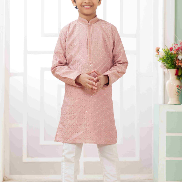 Raivat Ethnic Art Silk Embroidery Work Kids Kurta Pajama In Peach Colour - Distacart