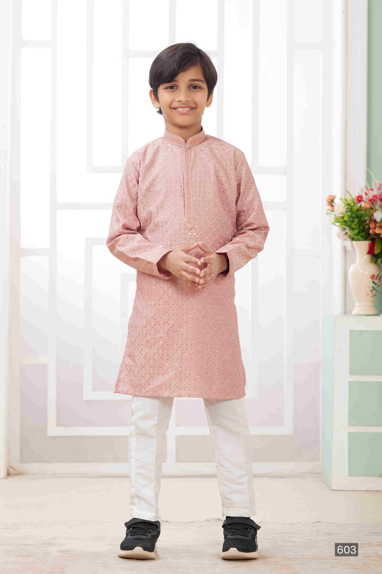 Raivat Ethnic Art Silk Embroidery Work Kids Kurta Pajama In Peach Colour - Distacart