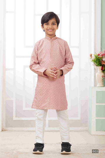 Raivat Ethnic Art Silk Embroidery Work Kids Kurta Pajama In Peach Colour - Distacart