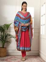 Thumbnail for Yufta Pink Anarkali Silk Blend Kurta Set With Pant And Dupatta With Cotton Lining