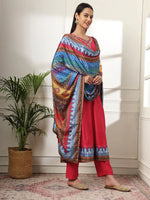 Thumbnail for Yufta Pink Anarkali Silk Blend Kurta Set With Pant And Dupatta With Cotton Lining