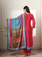 Thumbnail for Yufta Pink Anarkali Silk Blend Kurta Set With Pant And Dupatta With Cotton Lining