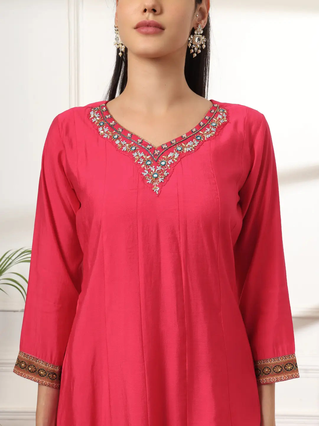 Yufta Pink Anarkali Silk Blend Kurta Set With Pant And Dupatta With Cotton Lining