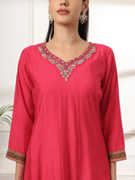 Thumbnail for Yufta Pink Anarkali Silk Blend Kurta Set With Pant And Dupatta With Cotton Lining