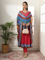 Thumbnail for Yufta Pink Anarkali Silk Blend Kurta Set With Pant And Dupatta With Cotton Lining