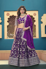 Thumbnail for Monjolika Fashion Purple Embroidered Dola Silk Jacquard Designer Long Lehenga Choli - Distacart