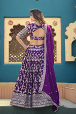 Thumbnail for Monjolika Fashion Purple Embroidered Dola Silk Jacquard Designer Long Lehenga Choli - Distacart
