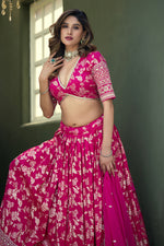 Thumbnail for Monjolika Fashion Rani Pink Embroidered Dola Silk Jacquard Designer Long Lehenga Choli - Distacart