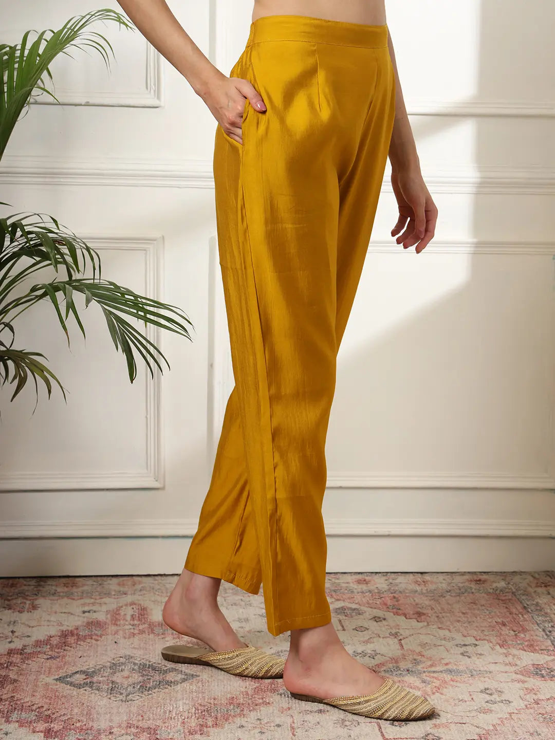 Yufta Mustard Anarkali Silk Blend Kurta Dupatta Set