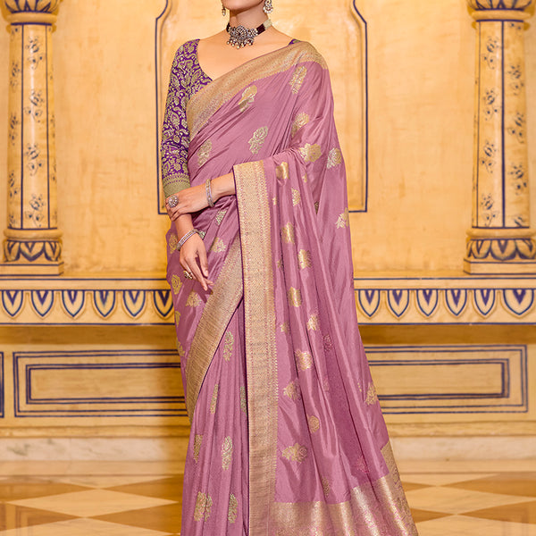 Monjolika Fashion Onion Pink Faux Crepe Silk with beautiful Zari Weaving Work Classic Saree - Distacart