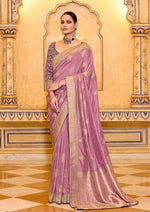 Thumbnail for Monjolika Fashion Onion Pink Faux Crepe Silk with beautiful Zari Weaving Work Classic Saree - Distacart