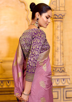 Thumbnail for Monjolika Fashion Onion Pink Faux Crepe Silk with beautiful Zari Weaving Work Classic Saree - Distacart
