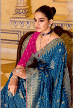 Thumbnail for Monjolika Fashion Teal Blue Faux Crepe Silk with beautiful Zari Weaving Work Classic Saree - Distacart