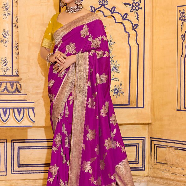 Monjolika Fashion Magenta Faux Crepe Silk with beautiful Zari Weaving Work Classic Saree - Distacart