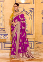 Thumbnail for Monjolika Fashion Magenta Faux Crepe Silk with beautiful Zari Weaving Work Classic Saree - Distacart