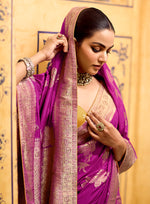 Thumbnail for Monjolika Fashion Magenta Faux Crepe Silk with beautiful Zari Weaving Work Classic Saree - Distacart