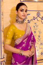 Thumbnail for Monjolika Fashion Magenta Faux Crepe Silk with beautiful Zari Weaving Work Classic Saree - Distacart