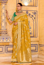 Thumbnail for Monjolika Fashion Mustard Faux Crepe Silk with beautiful Zari Weaving Work Classic Saree - Distacart