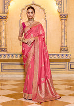 Thumbnail for Monjolika Fashion Dark Peach Faux Crepe Silk with beautiful Zari Weaving Work Classic Saree - Distacart