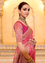 Thumbnail for Monjolika Fashion Dark Peach Faux Crepe Silk with beautiful Zari Weaving Work Classic Saree - Distacart