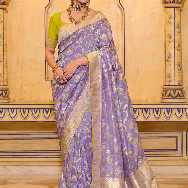 Monjolika Fashion Lavender Faux Crepe Silk with beautiful Zari Weaving Work Classic Saree - Distacart