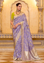 Thumbnail for Monjolika Fashion Lavender Faux Crepe Silk with beautiful Zari Weaving Work Classic Saree - Distacart