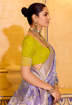Thumbnail for Monjolika Fashion Lavender Faux Crepe Silk with beautiful Zari Weaving Work Classic Saree - Distacart