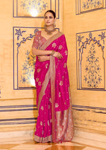 Thumbnail for Monjolika Fashion Rani Pink Faux Crepe Silk with beautiful Zari Weaving Work Classic Saree - Distacart