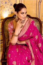 Thumbnail for Monjolika Fashion Rani Pink Faux Crepe Silk with beautiful Zari Weaving Work Classic Saree - Distacart