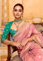 Thumbnail for Monjolika Fashion Baby Pink Faux Crepe Silk with beautiful Zari Weaving Work Classic Saree - Distacart