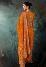 Thumbnail for Monjolika Fashion Orange Wear Fabric Embroidery Bridal Reception Festival Wedding Wear Heavy Border Saree - Distacart