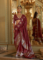 Thumbnail for Monjolika Fashion Maroon Weaving Work Silk Blend Classic Saree - Distacart