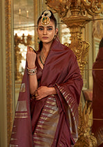 Thumbnail for Monjolika Fashion Maroon Weaving Work Silk Blend Classic Saree - Distacart