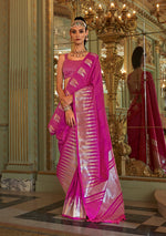 Thumbnail for Monjolika Fashion Hot Pink Weaving Work Silk Blend Classic Saree - Distacart