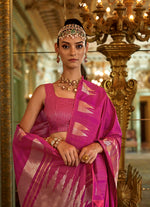Thumbnail for Monjolika Fashion Hot Pink Weaving Work Silk Blend Classic Saree - Distacart