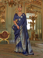 Thumbnail for Monjolika Fashion Navy Blue Weaving Work Silk Blend Classic Saree - Distacart