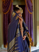 Thumbnail for Monjolika Fashion Navy Blue Weaving Work Silk Blend Classic Saree - Distacart
